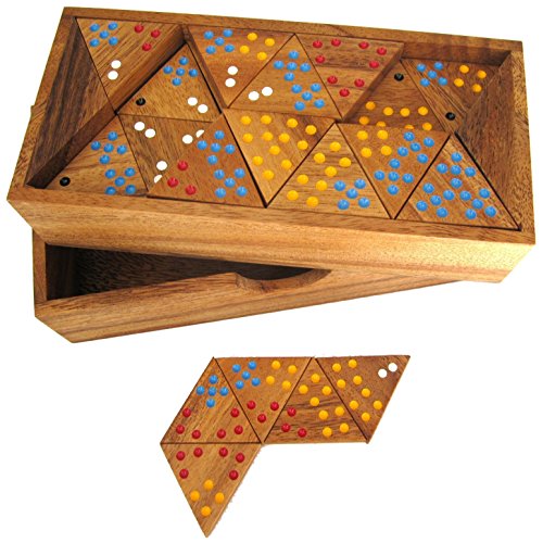 LOGOPLAY Tridomino - Triomino - Dreieck-Domino - Legespiel - Gesellschaftsspiel aus Holz mit farbigen Punkten
