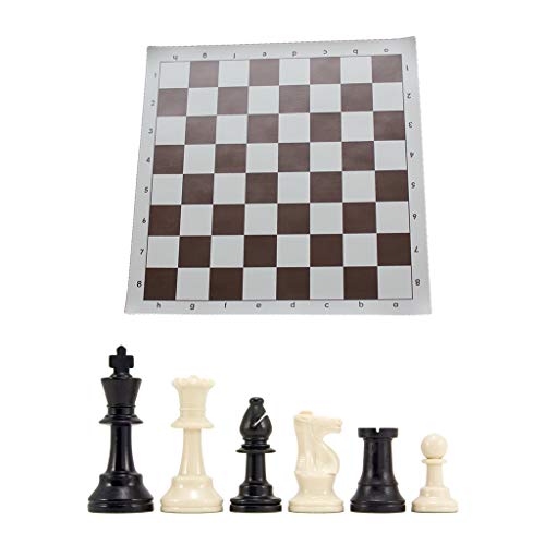 PTMD International Standard Schachbrett, 1 Set, Schachspiele, dreifach gewichtete Turnier-Schachfiguren und Mousepad-Stil Roll-up Schachbrett