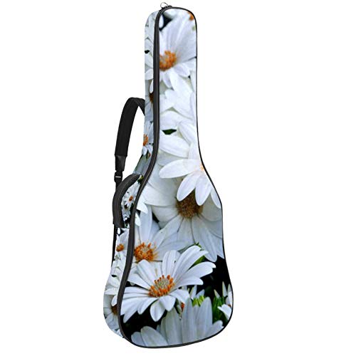 Gitarrentasche mit Reißverschluss, wasserdicht, weich, für Bassgitarre, Akustik- und klassische Folk-Gitarre, weiße Blumen