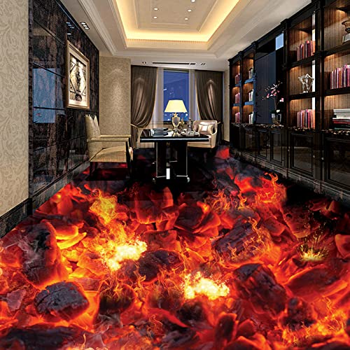 Benutzerdefinierte Wandbild Tapete Moderne Feuer Flamme 3D Bodenfliesen Aufkleber Wohnzimmer Studie PVC Wear 3D Bodenbelag Tapetenrolle,250 * 175cm