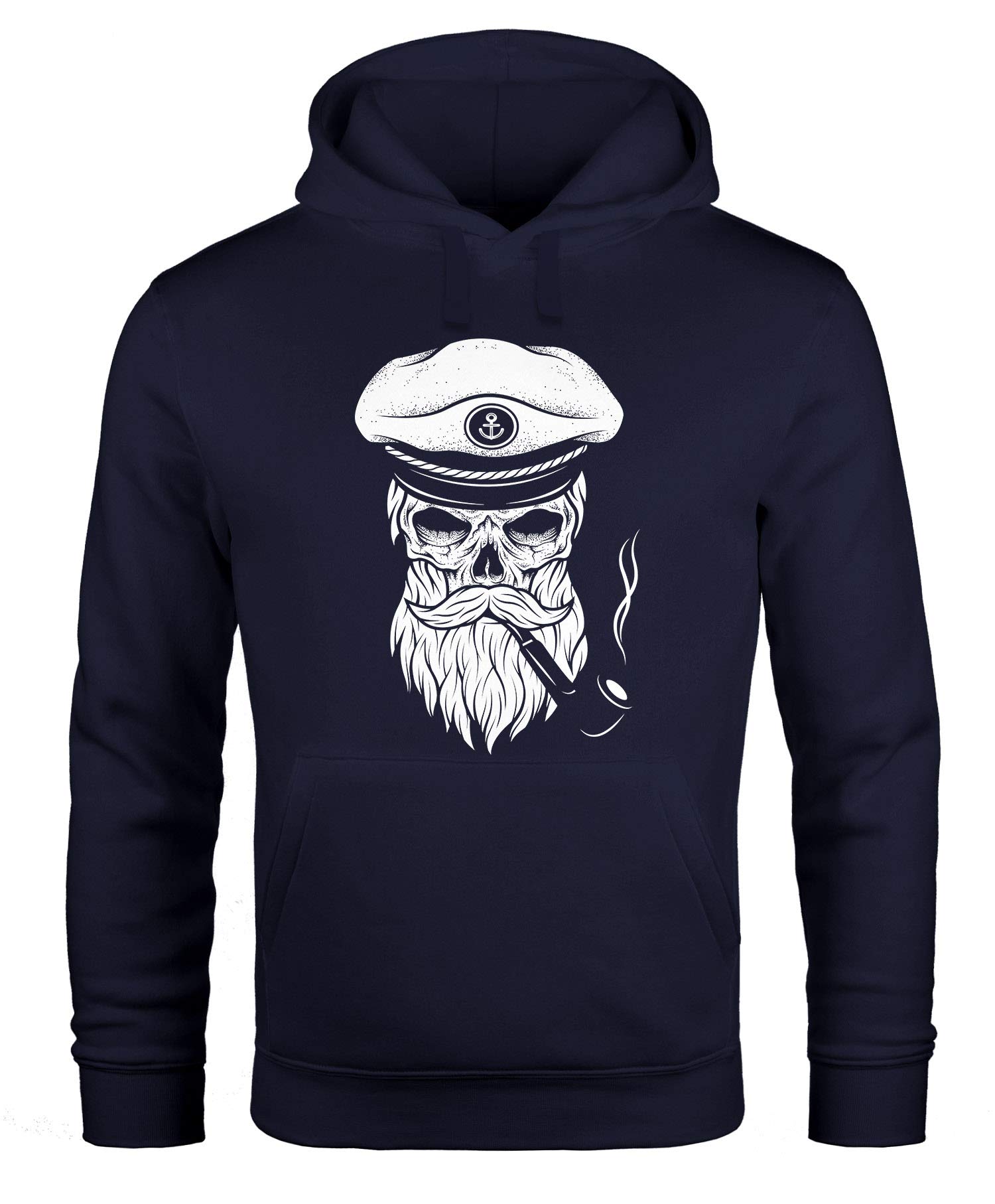 Neverless Hoodie Herren Sweatshirt Totenkopf Kapitän Captain Skull Bard Hipster Original Spirit Seemann Navy M