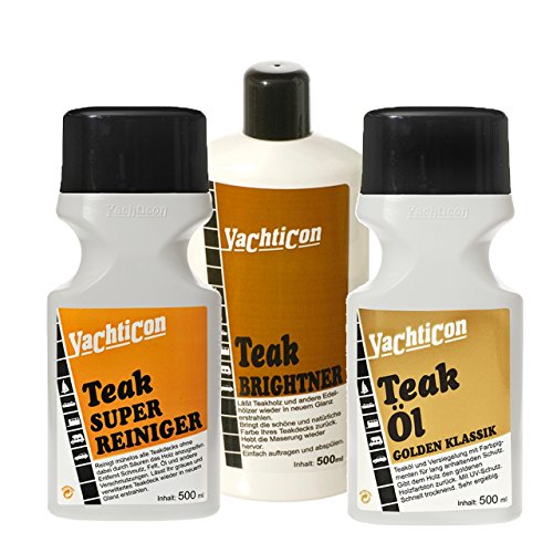 YACHTICON Teakholz Reiniger Set - Super Reiniger Brightner Entgrauer Teaköl