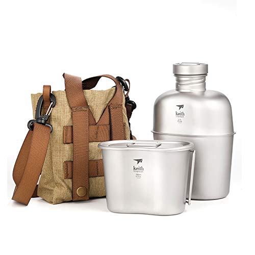 Keith Titanium Ti3060 Canteen Mess Kit Military Water Bottle Kettle with Cup Portable Dual Use Tableware Coffee Pot (Canteen and Lunch Box)