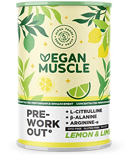 Vegan Muscle® - PreWorkout Performance Booster - Veganer Energy-Booster mit L-Citrulline, Beta-Alanin, Arginine-Alpha und Creatin - Lemon Lime Flavor - 300g