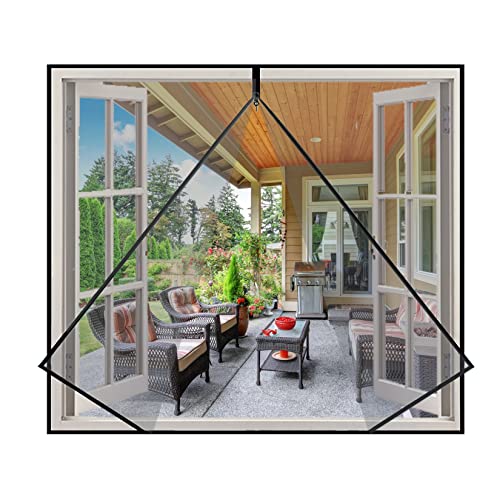 Eouyt Fliegengitter Fenster 90x190cm Magnetisches Bildschirmfenster DIY Fenstergitter Verhindert das Eindringen von Insekten Türen und Fenster, Schwarz