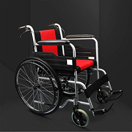 AOLI Aluminiumlegierung Licht Transport Stuhl, verdickte Kissen Steel Tube Rollstuhl, Aluminiumlegierung älter Behinderte Hand drückt Tragbare Gehen Scooter, faltbaren Rollstuhl, Rot,rot