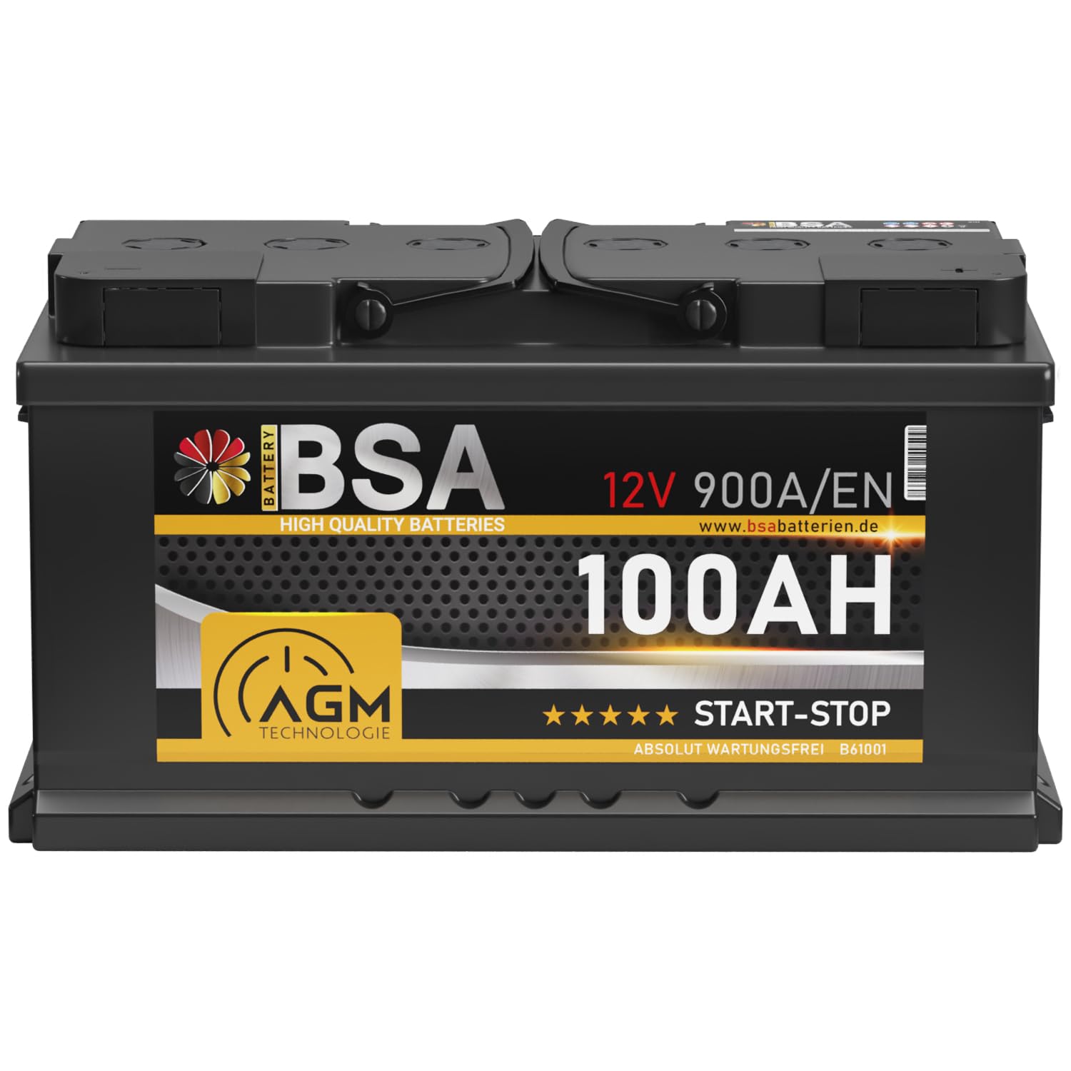 BSA AGM Batterie 100Ah 12V 900A/EN Start-Stop Batterie Autobatterie VRLA statt 95Ah 92Ah 90Ah