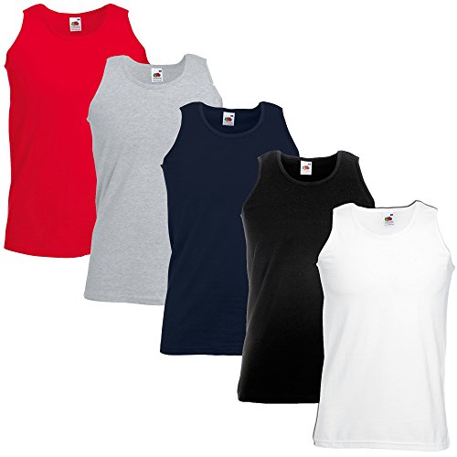 Herren-Achselshirts der Marke Fruit of the Loom, Tanktop, T-Shirt, in allen Größen und Farben erhältlich, 5 Stück Gr. M / 96,52 cm-101,60 cm, White Black Navy Red + Grey