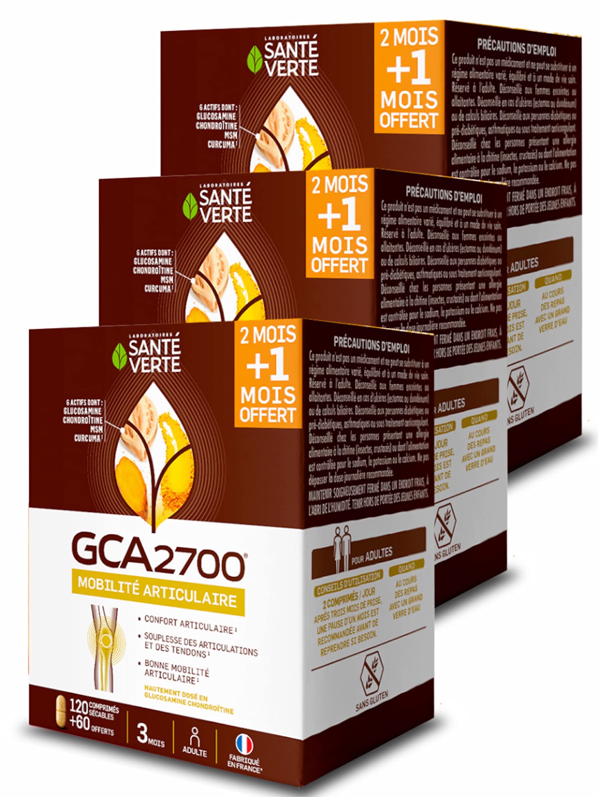 Santé Verte - Komfort Gelenke GCA 2700 – Pack ECO 9 Monate Behandlung – 3 Packungen mit je 180 Tabletten