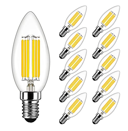 E14 Kerze LED Lampe 6W Ersetzt 60W, 600 lumen, Kaltweiß 6500K, Filament Fadenlampe Ideal für Kronleuchter und Kristalllichter, AC 220-240V, Nicht Dimmbar, Glas, 10er Pack - MAYCOLOR