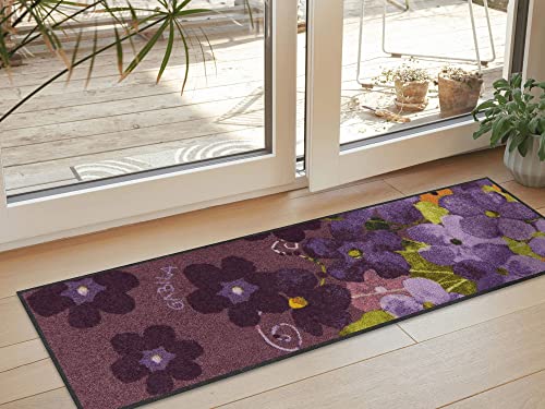 Salonloewe Fußmatte Maggio Viola 35x120 cm Läufer mit Blumenmotiv Flur-Teppich waschbar Schmutzfangmatte lila