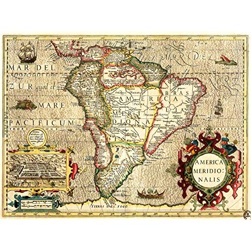 Wee Blue Coo Landkarte Antiker Südamerika Mercator Brasilien Ozean Kunst Leinwanddruck