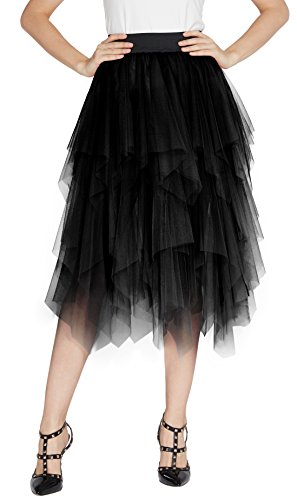 Damen Elastic Bund Tutu Prinzessin Tüll Unterrock Pettiskirt (S, schwarz)