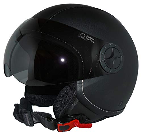 Protectwear Jethelm Motorradhelm H710 mit schwarzen Kunstlederüberzug im Pilotendesign - XL