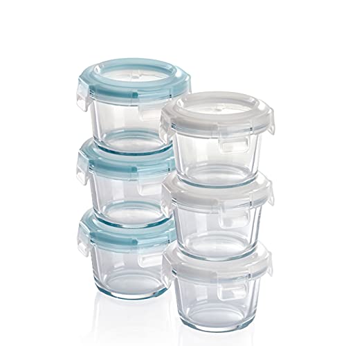 Grizzly Mini Glas Frischhaltedosen, Set 6x 130 ml, luftdicht, rund, Click-Verschluss, Idealer Behälter für Babybrei, Beikost und Dips