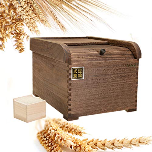 Reis Box, GODNECE Reis Behälter 5KG Küche Box Holz Reis Container Holzbox Küche Lebensmittel Aufbewahrungsbox mit Deckel (Kaffee)