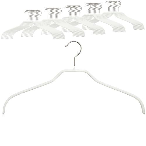 MAWA Kleiderbügel, 50 Stück, Platzsparende und rutschfeste Oberteilbügel für Hemden & Blusen, 360° Drehbar, Hochwertige Antirutsch-Beschichtung, 41 cm, Weiß