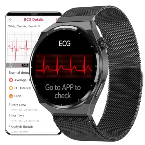 DigiKuber Smartwatch EKG Herren, 1,39 Zoll wasserdichte Damen Smart Watch mit Herzfrequenz SPO2 PPG Schrittzähler Schlafmonitor für Android iOS