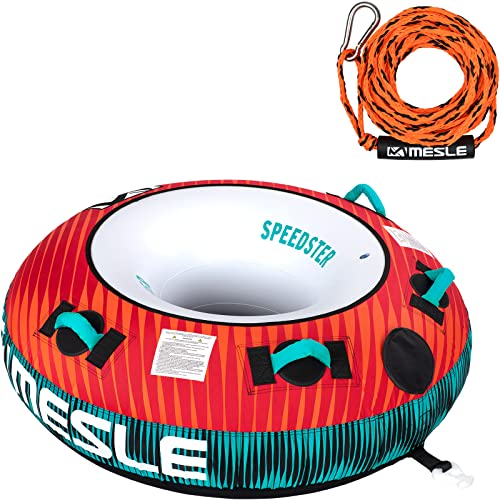 MESLE Tube Set Speedster 58'' mit Leine, 1 Person, aufblasbarer Schlepp-Reifen für Boot, Towable Donut Fun-Tube, für Kinder & Erwachsene, Inflatable Wasser-Ski Schlepp-Ring, für Jetski, Farbe:rot