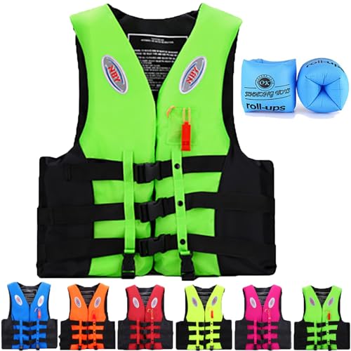 Schwimmweste Erwachsene, Leichte Schwimmhilfe mit wasserdichter Tasche Auftriebsweste Kinder Schwimmen Jacke mit Einstellbare Sicherheits Straps, 2XL 90-100kg,Green