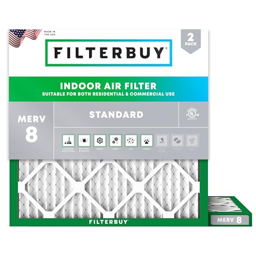 Filterbuy 10x10x1 Luftfilter MERV 8 Staubschutz (2er-Pack), plissierter HVAC AC Ofen Luftfilter Ersatz (tatsächliche Größe: 24 x 24 x 1,9 cm)