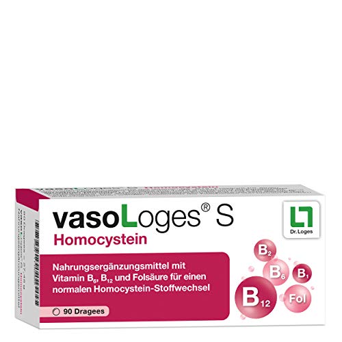 vasoLoges® S Homocystein 3-Monatspackung - Kombination zur Homocysteinsenkung - Nahrungsergänzung zur Unterstützung eines normalen Homocystein-Stoffwechsels mit zusätzlichem Vitamin B1-90 Dragees