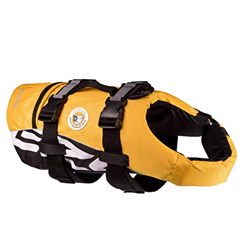 EzyDog DFD Schwimmweste Hund - Hundeschwimmweste - Schwimmwesten für Hunde - Größenverstellbar mit Griff und Reflektoren (S, Gelb)