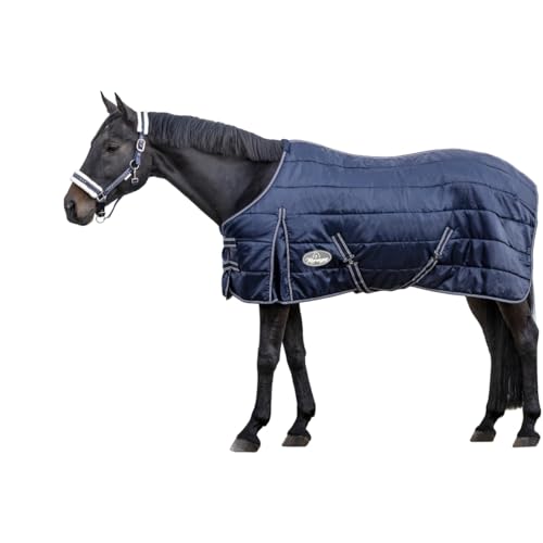 Marengos - Pferde Stalldecke 420D Comfort | atmungsaktiv & mit Thermofüllung | leichte Decke für Pferde mit Kreuzgurten | Größe 115 cm & in Marine | Pferdedecke mit 100g Füllung