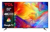 TCL 55P739 55 Zoll Fernseher, 4K HDR, Ultra HD, Smart TV Powered by Google TV, Rahmenloses Design (Dolby Vision & Atmos, Freihändige Sprachsteuerung, Kompatibel mit Google Assistant & Alexa)