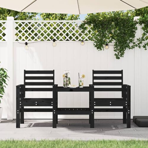 AUUIJKJF Home Outdoor SonstigesGartenbank mit Tisch 2-Sitzer schwarz Massivholz Kiefer
