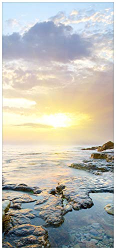 Wallario Selbstklebende Türtapete Sonnenuntergang über dem Meer - Türposter 93 x 205 cm Abwischbar, rückstandsfrei zu entfernen