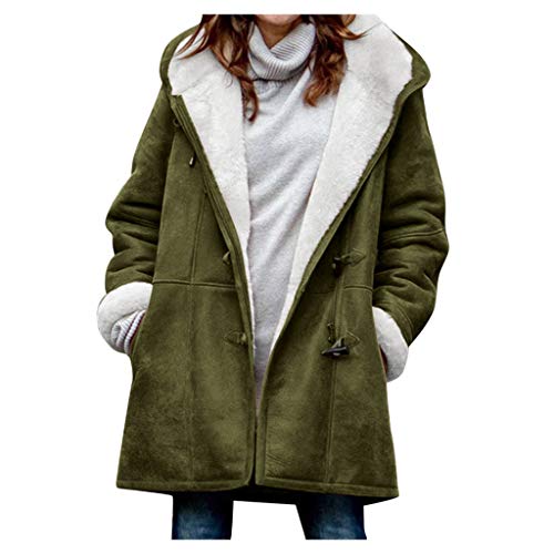 QIMANZI Winterjacke Damen Hooded Wintermantel Lange Daunenjacke Jacke Outwear Winter Warm Trenchcoat mit Pelzkragen Parka Outwear Mäntel(Armeegrün,5XL)