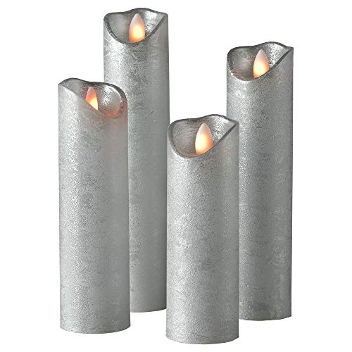 sompex Shine LED Kerze, 4er Set, Fernbedienbar, Timerfunktion, Multi LED Technik, Echtwachs, Farbe:Silber Frost