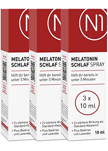 N1 MELATONIN SCHLAF SPRAY 3x10 ml - Studie belegt: [wirkt 2x stärker als Standard Melatonin Spray & hilft dir in 5 Minuten] - 71 Tage Vorrat - Melatonin Einschlafspray mit Baldrian & Lavendel