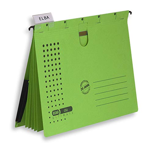 ELBA 100333014 Mehrfach-Hängehefter chic ULTIMATE 5er Pack aus Recycling-Karton für DIN A4 mit 5 Trennblättern und Heftungen Inenntasche am Rücken in grün