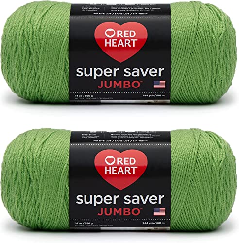 Red Heart Super Saver Jumbo-Garn, Frühlingsgrün, 2 Packungen mit 396 g – Acryl – 4 Medium (Kammgarn) – 700 Meter – Stricken/Häkeln