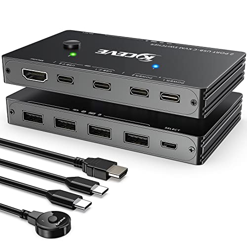 USB-C KVM Switch, KVM Typ-C Umschalter Unterstützt 4K @ 60Hz für 2 Typ-C Computer, die Tastatur, Maus und Monitor teilen, unterstützt 87 W PD-Schnellladung…