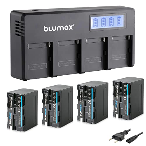 Blumax 4X Akku NP-F970 / NP-F750-7850mAh LG Zellen + LCD 4-Kanal Schnell-Ladegerät | kompatibel mit Sony NP-F990 NP-F960 für Blitzgeräte Videoleuchten Fieldmonitore