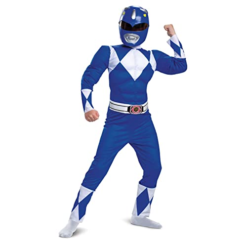 Disguise Muscle Blue Power Rangers Kostüm für Kinder, Superhelden-Kostüme für Kinder, Größe M