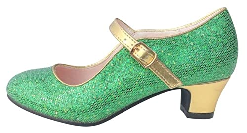 La Senorita Anna Frozen Schuhe Spanische Flamenco Schuhe - Grün Gold Glamour (Größe 37 - Innenmaß 23,5 cm, Grün)