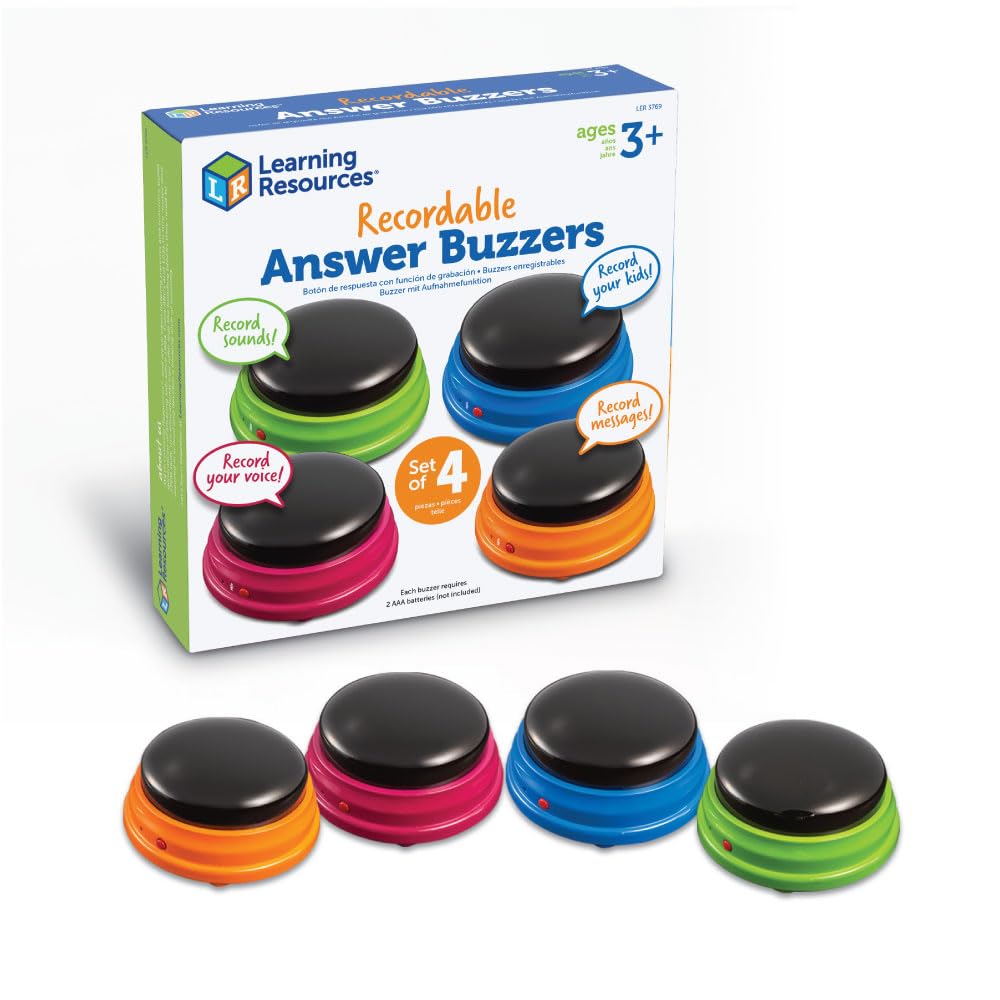 Learning Resources Buzzer mit Aufnahmefunktion (4 Stück) antwort buzzer mit sound, reaktionstraining, buzzer mit aufnahmefunktion, Buzzer für Spieleabende im Klassenzimmer und in der Familie, 3+