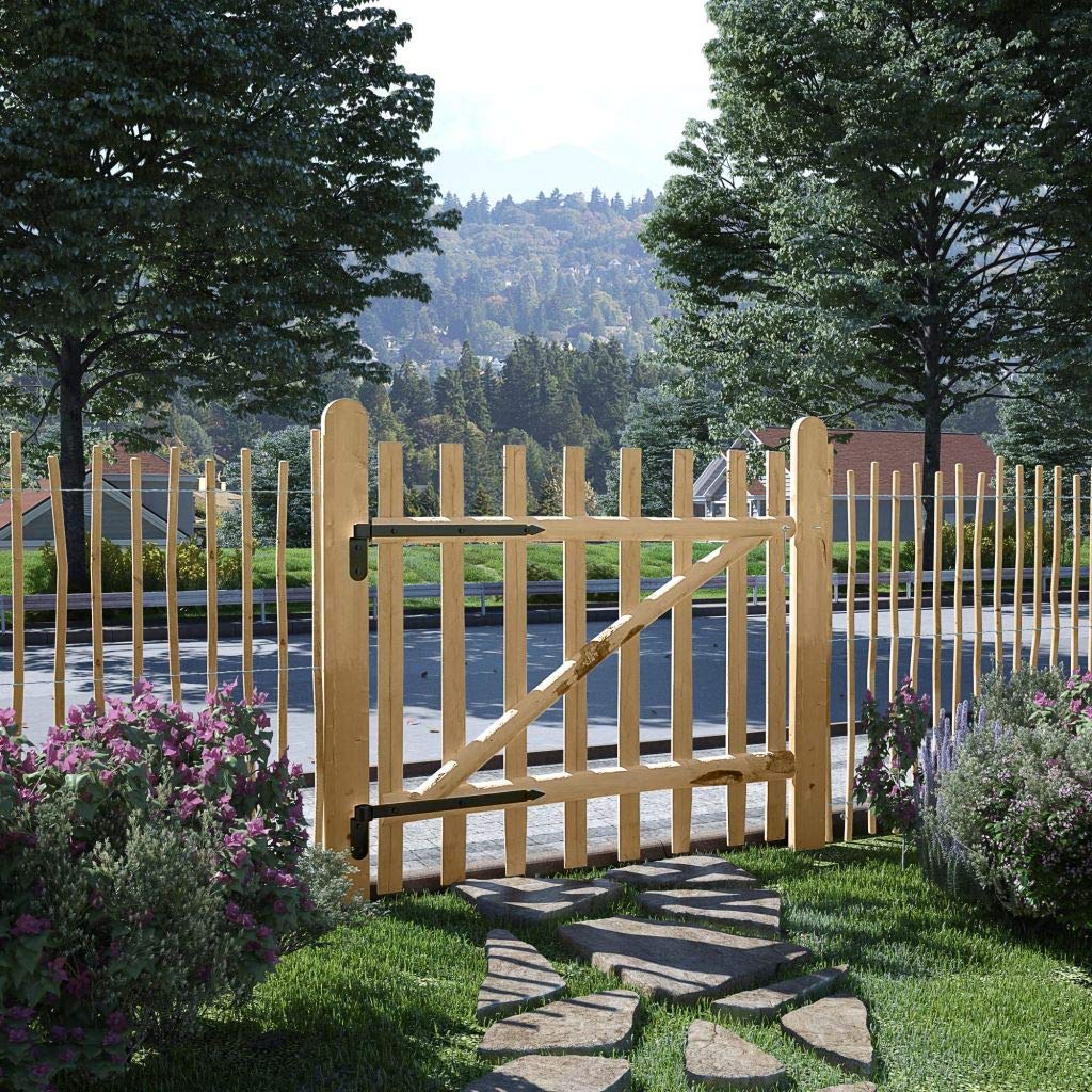 Tidyard Gartentor Zauntor Einflügelig Haselnussholz Gartentür Zauntür Pforte Holztor 100 x 90 cm für Garten Zugang oder Terrasse