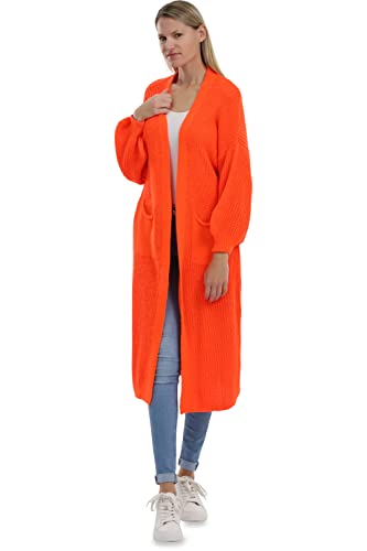 Malito Damen Strickmantel | schicker Cardigan | Moderne Wollmantel | Lange Strickjacke - Oberteil 3151 (orange)
