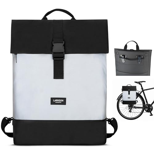 LARKSON Fahrradtasche für Gepäckträger Damen & Herren Schwarz Reflektierend - Tammo Bike - 2 in 1 Fahrrad Rucksack & Gepäckträgertasche - Wasserabweisend