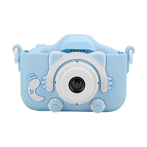 Kinder Digitalkamera 12MP Vorder + Rückkameras Mini Cartoon Camcorder 2,0 Zoll IPS Display/Eingebaute mehrere schöne Fotorahmen Aufnahmekamera mit Lanyard & Silikonhülle(Blau)