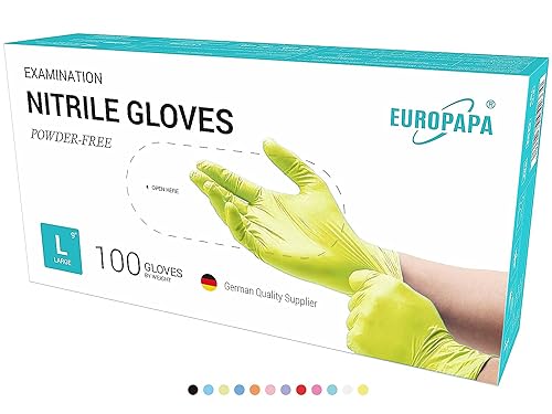 EUROPAPA® 500x Einweghandschuhe Nitrilhandschuhe puderfrei Untersuchungshandschuhe EN455 EN374 latexfrei Einmalhandschuhe Handschuhe in Gr. S, M, L & XL verfügbar (Gelb, L)