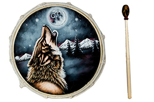 40cm Grosse Schamanentrommel Wolf Gemalt Rahmentrommel Bodhran Drum Trommel