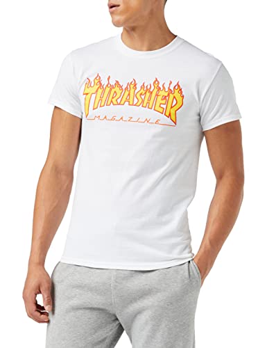 THRASHER Herren Trutsh05749 T-Shirt, Weiß (Weiß/Flammen), Medium