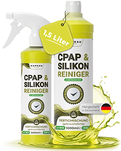 CPAP Reiniger Spray 500ml und 1 Liter CPAP Maskenreiniger Nachfüll für CPAP-Masken, Schläuche, Kunststoff, Silikon-Reiniger Mapeau (1 Ltr. + 500ml Sprüher)