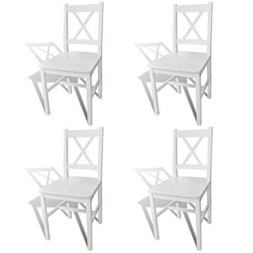 Tidyard 4er Set Küchenstuhl, Esszimmerstuhl, Holzstuhl mit Lehne, aus Massiver Kiefer, Weiß, 41,5 x 45,5 x 85,5 cm (B x T x H)